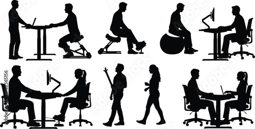 Office ergonomics, workplace posture, standing desk, kneeling chair, saddle stool, exercise ball, healthy seating, coworking, walking meeting, modern workspace