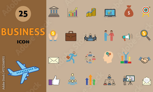Collection of 25 business and travel icons perfect for digital and print projects
