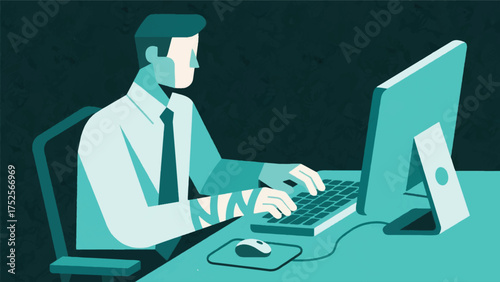 Illustration Of An Employee With Carpal Tunnel Syndrome Using An Ergonomic Keyboard And Mouse Pad Vector Design Template