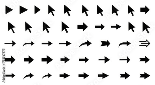 Arrow cursor icon set vector illustration collection direction pointer navigation ui design element graphic sign 100