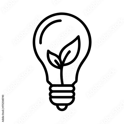 Illustration of a light bulb with plant in black