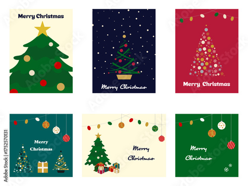 クリスマスツリーとオーナメントをあしらったデザインセット