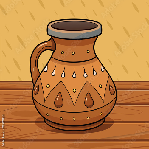 Ceramic Jug With Decorative Design On Wooden Table