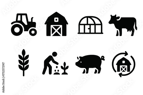 Farming activities showcasing machinery, animals, and planting on a diverse farm