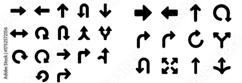 Various directional arrows featuring multiple styles and shapes for navigation and orientation purposes
