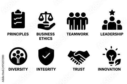 Symbols representing essential values in business ethics and leadership principles