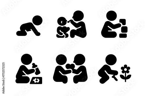 Engaging activities for early childhood development showcased in playful icons about learning and bonding