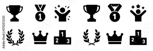 Award symbols and celebration icons representing achievement and victory in competitions