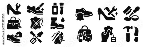 Shoe repair and cleaning tools displayed in a professional workshop setting