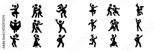 Various dynamic dancing poses showcasing a range of styles and expressions in a fun, artistic manner