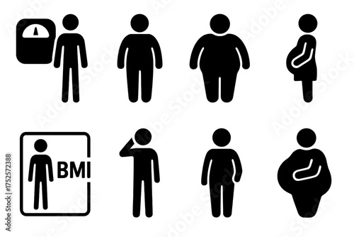 Different representations of body types and health indicators in a simple graphic format for health awareness