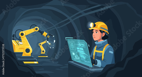 Automated Mining Operation: A Technician Overseeing Robotic Mining Activities