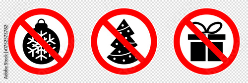no christmas ball tree gift web allowed sign, symbol in red circle pictogram, round vector icon