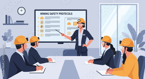 Illustrative scene depicting a mining safety protocols training session for employees