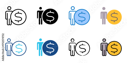 labor costs icon set multiple style collection 
