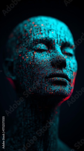 A futuristic representation of a human-like figure, combining data visualization and digital elements