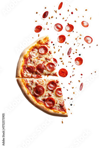 Pepperoni pizza half; scattered toppings