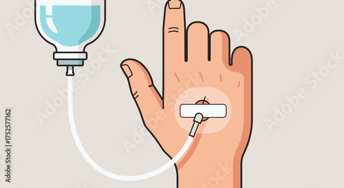 Intravenous Therapy Illustration - Hand Receiving IV Drip.