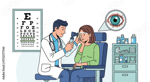 Eye Exam - Doctor Examining Patients Eye with Medical Instrument.