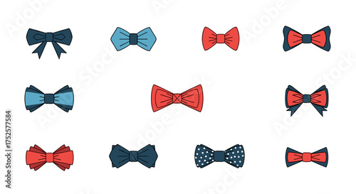A collection of twelve different bow ties in various colors and patterns.