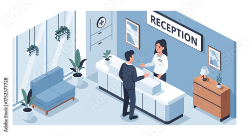 Hotel Reception Interaction - Guest Checking In with Receptionist.