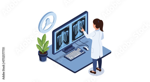 Doctor Analyzing X-rays on Computer Screen in Clinic.