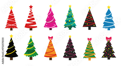 A collection of colorful decorated Christmas trees ready for the holidays.