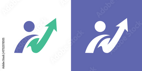 Modern logo combining an arrow and people figures, symbolizing teamwork, unity, and forward growth. Perfect for business, leadership, education, or community branding.