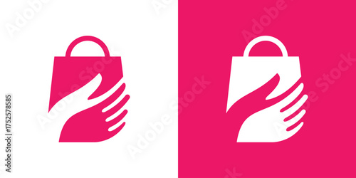 Modern logo combining a hand and shopping bag, symbolizing trust, online shopping, and smart buying. Perfect for e-commerce, retail, or digital marketplace branding.