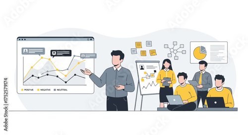 Business presentation delivered by executive to team in office meeting setting