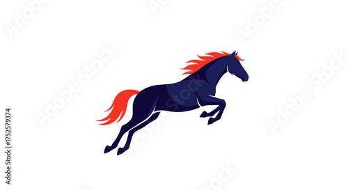 A dark horse with a fiery mane leaps gracefully in the air.