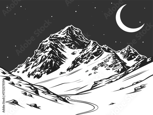Mountain Night Landscape Sketch