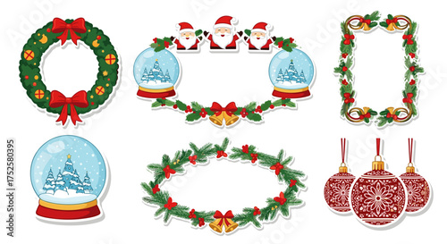 A delightful collection of festive holiday decorative elements perfect for seasonal celebrations.