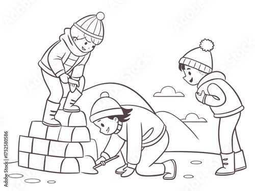 Snow Shoveling Winter Illustration