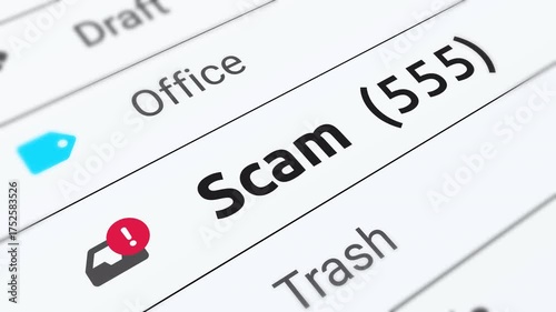 Scam Mail increases animation on the digital screen.