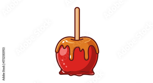Caramel Candy Apple – Flat Halloween Vector Illustration