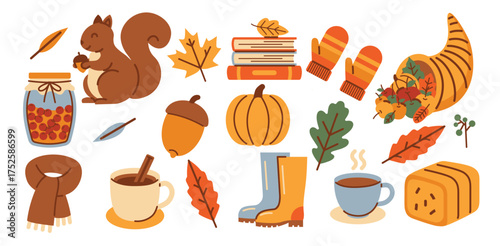 Autumn Fall Cozy Season Icon Collection. Fall Season Objects Elements Illustration Set.