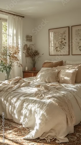 Sunlit Morning in a Cozy Vintage Style Bedroom Retreat.