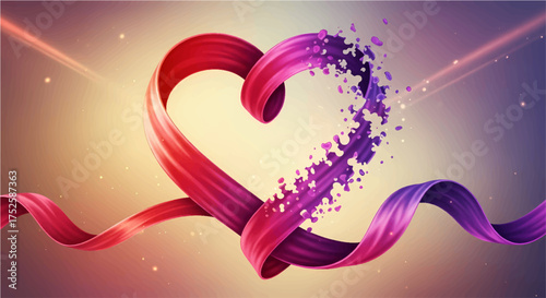 Heartfelt Ribbon: A vibrant ribbon, elegantly shaped into a heart, symbolizing love and unity. The artistic touch radiates a gentle and heartwarming feeling.