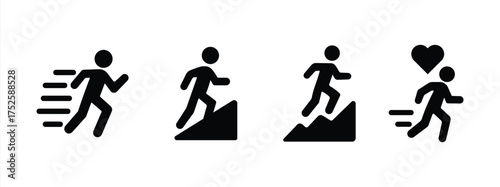 Cardio Training Icons. Solid, filled icon set of cardio training plans: interval training, steady state, HIIT, long distance,