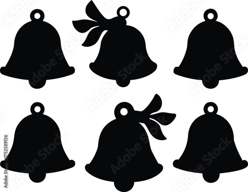 Christmas Bell Set Silhouette Vector Illustration Collection. Holiday Bell Silhouette Collection, Vector Graphic Set