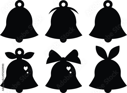 Christmas Bell Set Silhouette Vector Illustration Collection. Holiday Bell Silhouette Collection, Vector Graphic Set