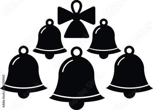 Christmas Bell Set Silhouette Vector Illustration Collection. Holiday Bell Silhouette Collection, Vector Graphic Set