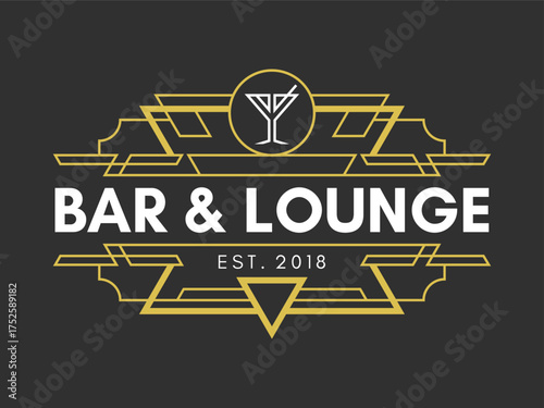 Art deco style bar and lounge logo design with cocktail glass elements