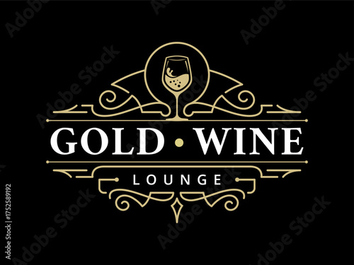Bar and lounge ornate vintage luxury logo design with decorative ornamental flourish frame
