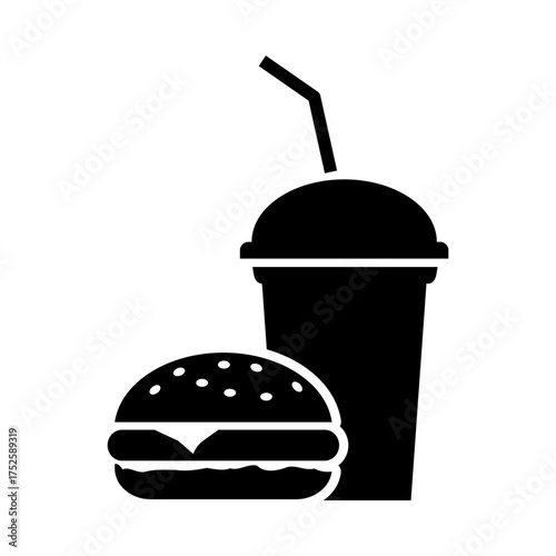 burger and soft drink icon, brand logo design template, fast food company vector logotype