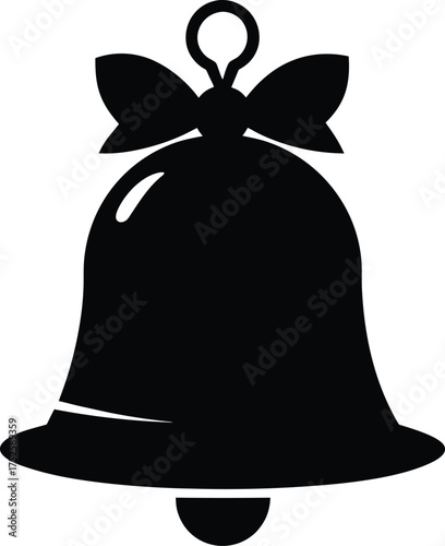 Christmas Bell Black Silhouette Vector Illustration. Traditional Christmas Bell Vector Graphic