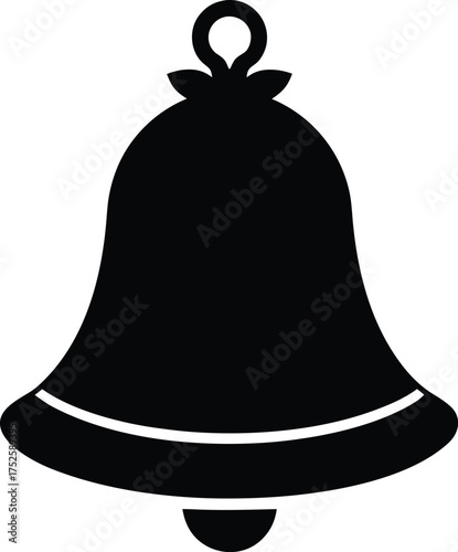Christmas Bell Black Silhouette Vector Illustration. Traditional Christmas Bell Vector Graphic