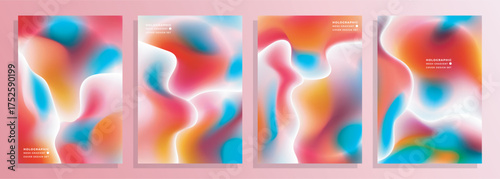 abstract holographic darling color mesh gradient cover poster background design set, for magazine, flyer, banner, etc.