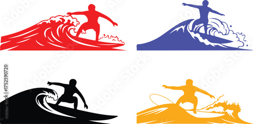 vector illustration of a set of  surfers silhouettes Mega Surfing Silhouette Vector Collection Surfer Poses and Wave Action Set Ultimate Surf Lifestyle Icon Bundle: Carrying Board and Wave Riding 